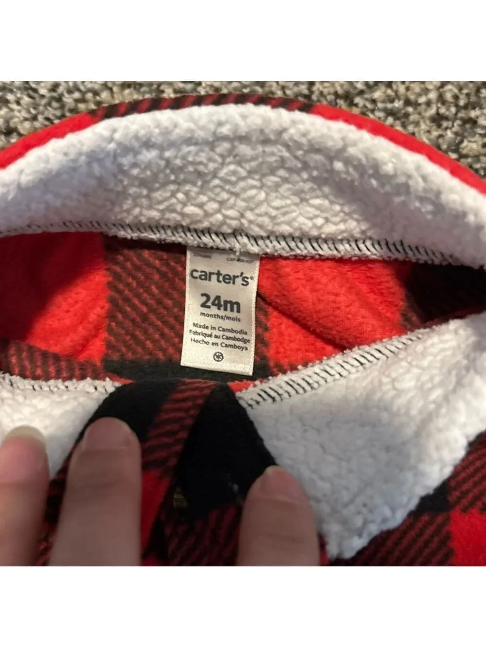Carter's Red and Black Checkered Baby Sweatshirt Pullover Quarter Snap 24mo